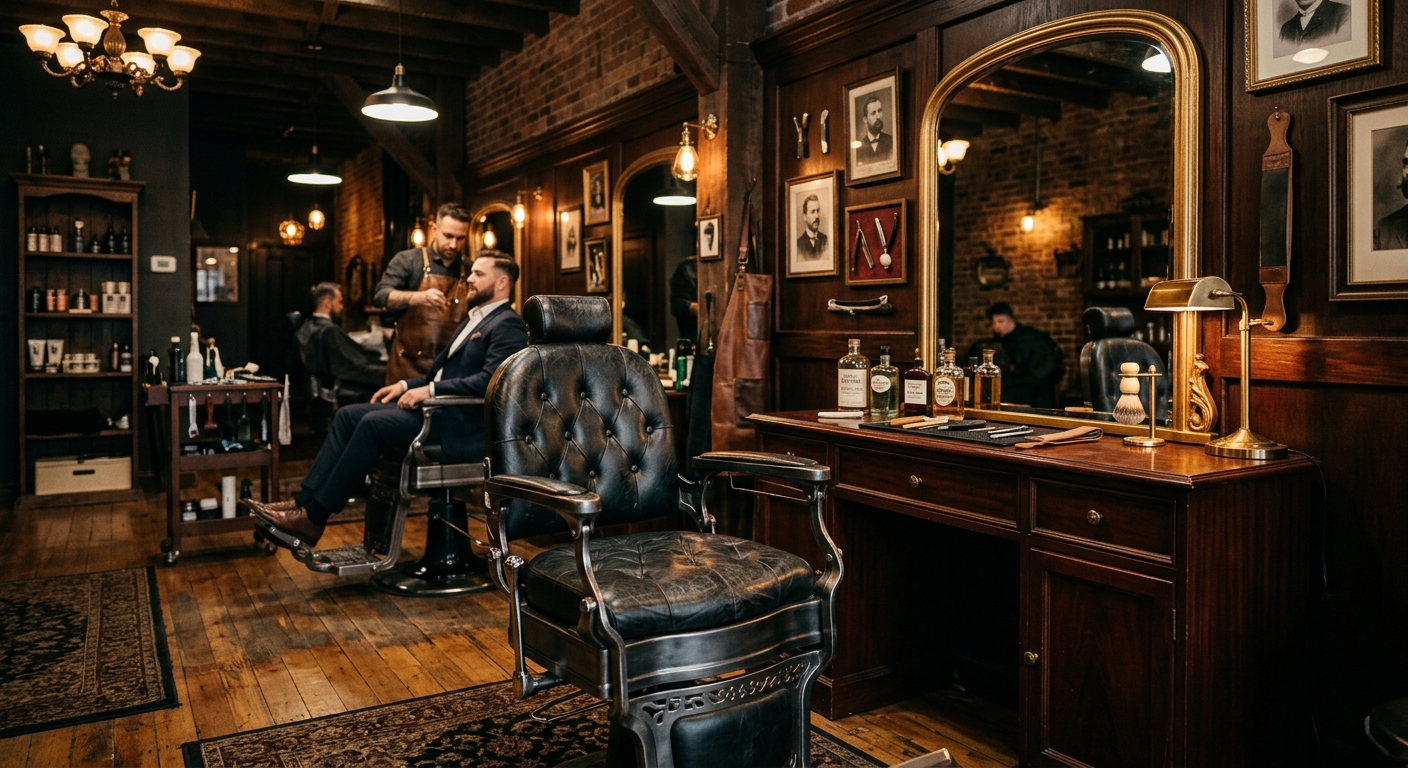 Premium Barbershop Interieur in warmen Tönen